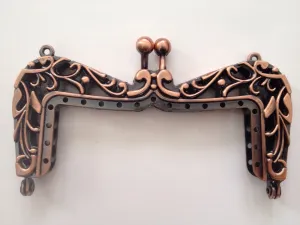 New Purse Frame Antique Rose Copper Floral Design Kiss Clasp Frame Arch