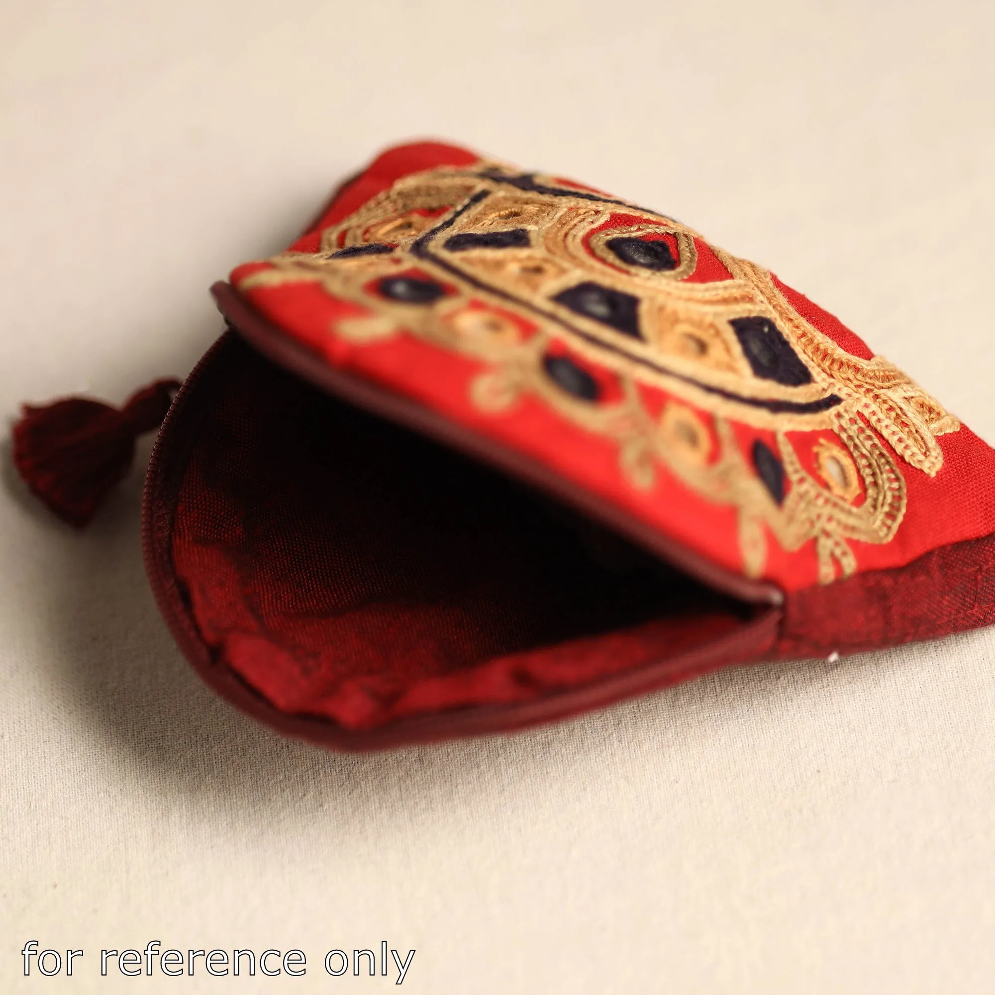 Orange - Kutch Ahir Hand Embroidery Cotton Coin Pouch 23