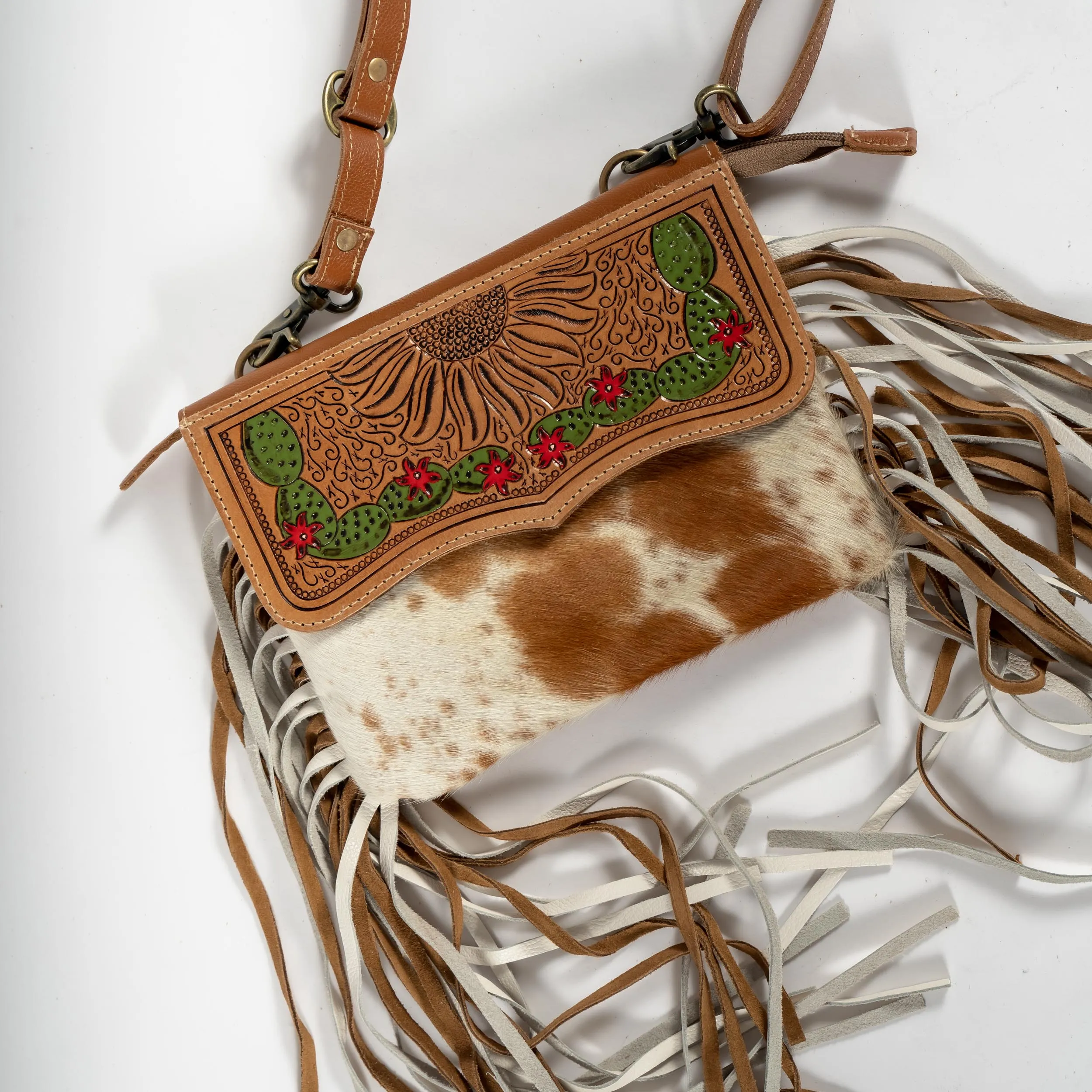 Prickly Pear Hand-Tooled Fringe Bag