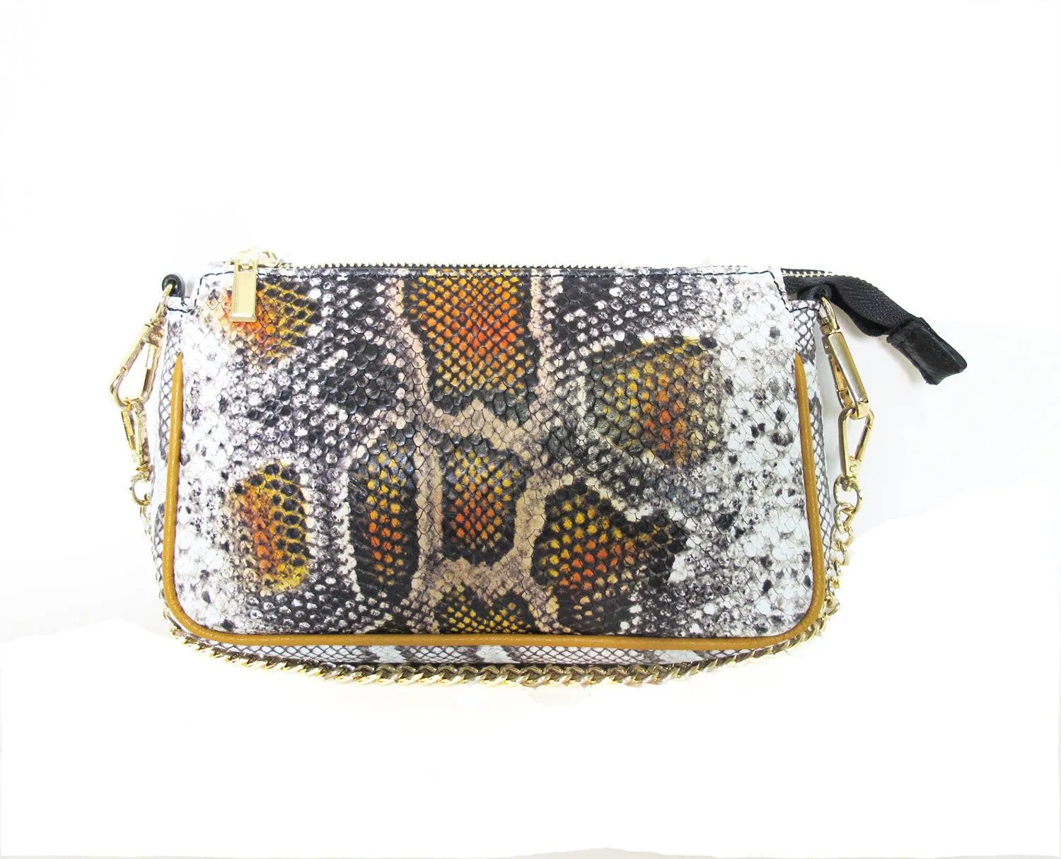 Python Embossed Multi-Color Leather Handbag Set Italian Crafted with Detachable Purse