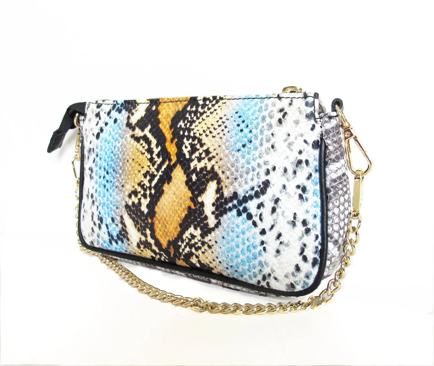 Python Embossed Multi-Color Leather Handbag Set Italian Crafted with Detachable Purse