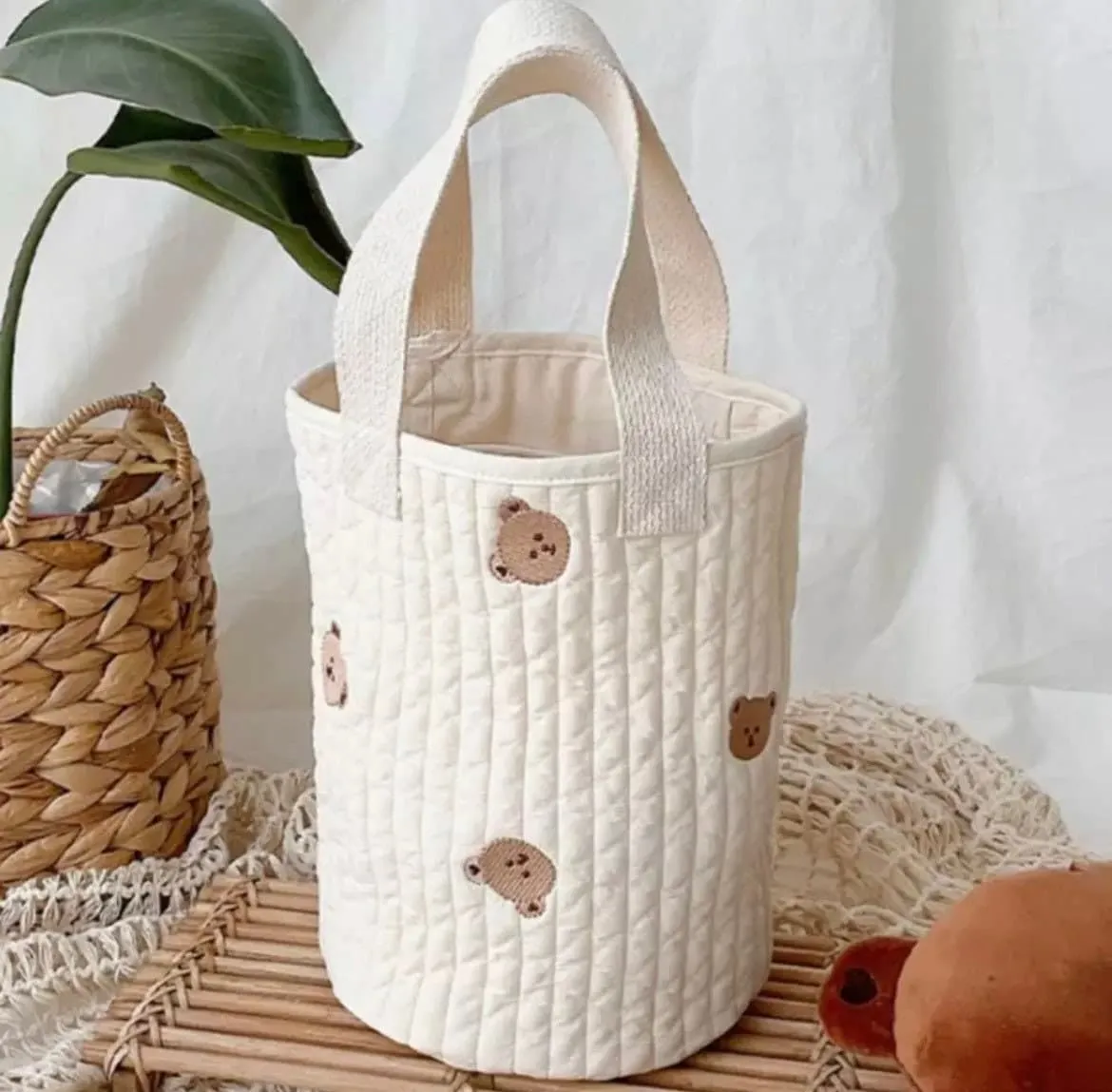 Quilted Baby Bag, Stylish Diaper Bucket  bag, Small Baby Diaper Bag , Mummy Bag,  Embroidered Quilted Nappy Bag, Pram Bag, Teddy Bear bag