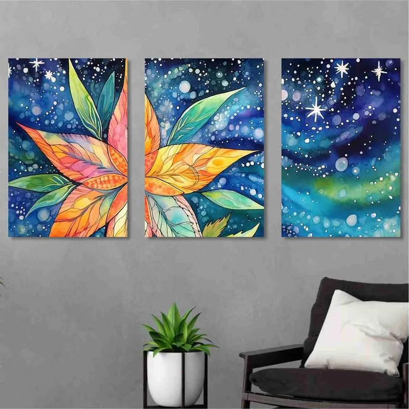 SAF paintings Set Of 3 Wooden Framed Canvas Painting|| Abstract Floral Theme Canvas Wall Art Painting for Home Décor And Office||For Bedroom,Living Room Home wall and Office Interior CR-231