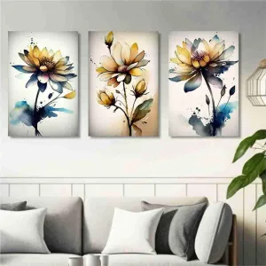 SAF paintings Set Of 3 Wooden Framed Canvas Painting || Abstract Flower Canvas Wall Art Painting for Home Décor And Office||For Bedroom,Living Room Home wall and Office Interior CR-223