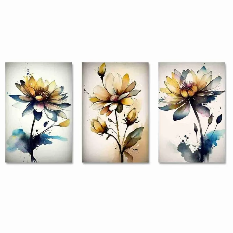 SAF paintings Set Of 3 Wooden Framed Canvas Painting || Abstract Flower Canvas Wall Art Painting for Home Décor And Office||For Bedroom,Living Room Home wall and Office Interior CR-223