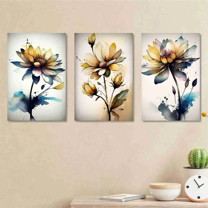 SAF paintings Set Of 3 Wooden Framed Canvas Painting || Abstract Flower Canvas Wall Art Painting for Home Décor And Office||For Bedroom,Living Room Home wall and Office Interior CR-223