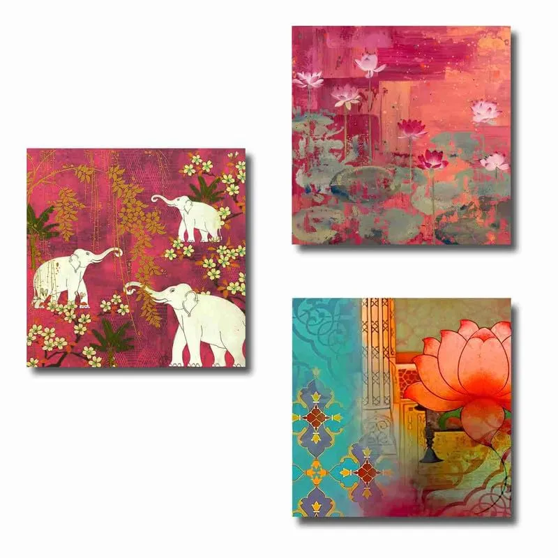 SAF paintings Wooden Framed Canvas Painting ||Set Of 3 Traditional Elephant Canvas Wall Art Painting for Home Décor Office||For Bedrom,Living Room Home wall and Office Interior CR-174