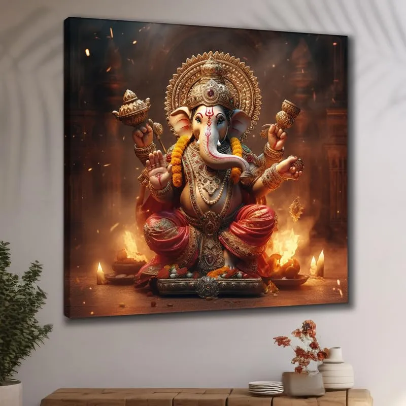 SAF paintings Wooden Framed Lord Ganesha Canvas Wall Painting for Home Décor And Office||For Bedroom,Living Room Home wall and Office Interior 24X24Inch and Office CR-264