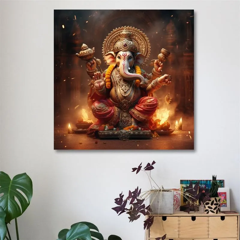 SAF paintings Wooden Framed Lord Ganesha Canvas Wall Painting for Home Décor And Office||For Bedroom,Living Room Home wall and Office Interior 24X24Inch and Office CR-264