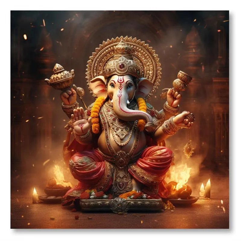 SAF paintings Wooden Framed Lord Ganesha Canvas Wall Painting for Home Décor And Office||For Bedroom,Living Room Home wall and Office Interior 24X24Inch and Office CR-264