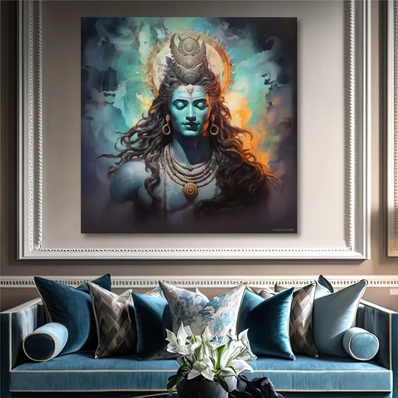 SAF paintings Wooden Framed Lord Shiva Canvas Wall Painting for Home Décor And Office||For Bedroom,Living Room Home wall and Office Interior 24X24Inch and Office CR-266