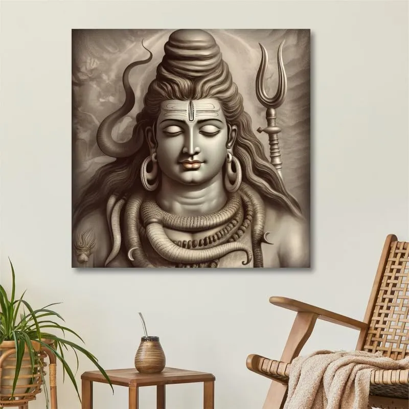 SAF paintings Wooden Framed Lord Shiva Canvas Wall Painting for Home Décor And Office||For Bedroom,Living Room Home wall and Office Interior 24X24Inch and Office CR-272