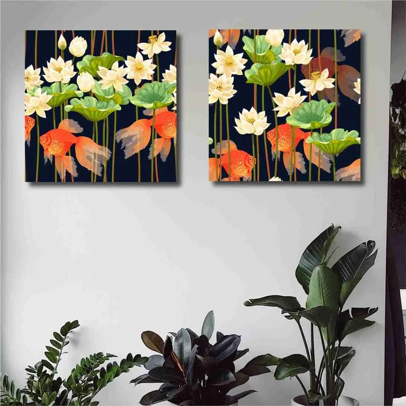 SAF Wooden Framed Canvas Painting ||Set Of 2 Floral Theme Canvas Wall Art Painting for Home Décor Office||For Bedrom,Living Room Home wall and Office Interior PRE-CR181