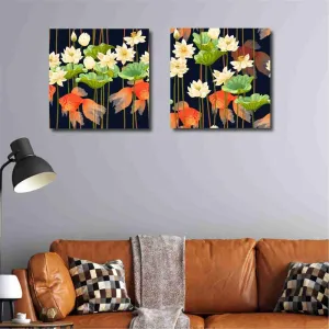 SAF Wooden Framed Canvas Painting ||Set Of 2 Floral Theme Canvas Wall Art Painting for Home Décor Office||For Bedrom,Living Room Home wall and Office Interior PRE-CR181