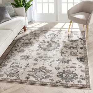 Selma Oriental Floral Pattern Ivory Vintage Rug