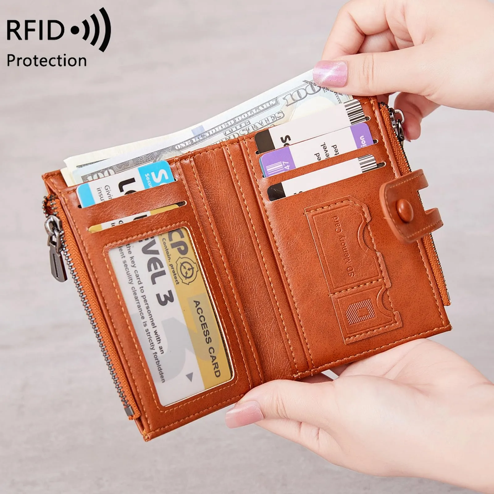 Small Wallet for Women Vacatime RFID Blocking Bifold with Zipper Pockets