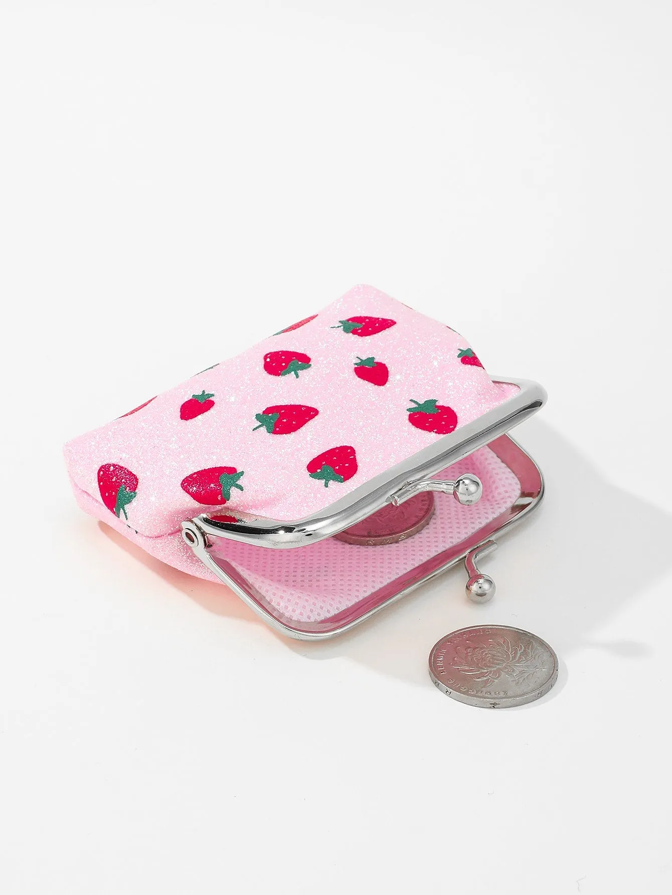 Strawberry Pattern Kiss Lock Coin Purse Change Pouch Card Holder Coin Holder