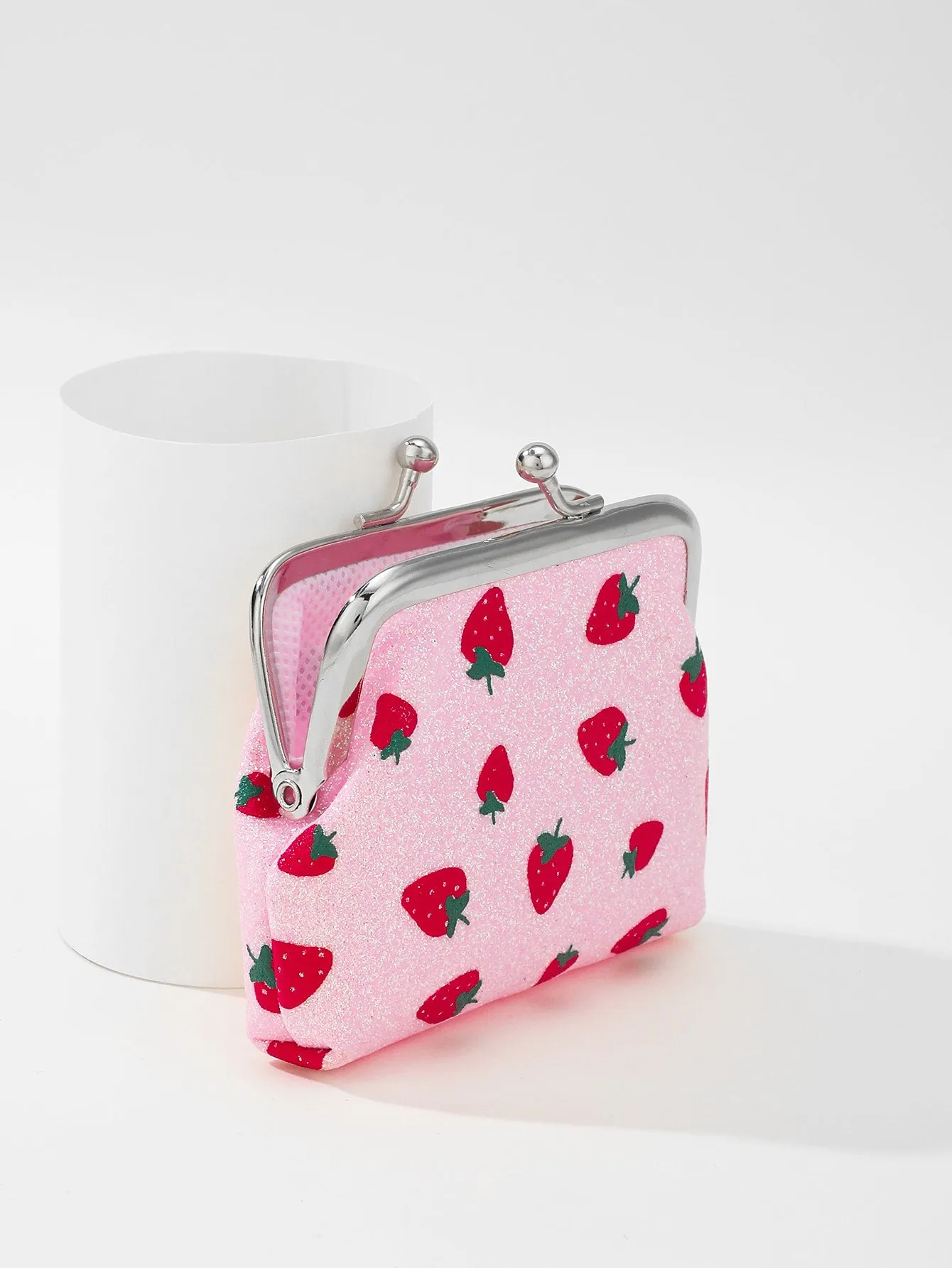 Strawberry Pattern Kiss Lock Coin Purse Change Pouch Card Holder Coin Holder