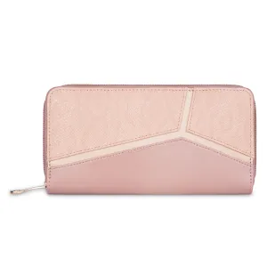 THE CLOWNFISH Katherine Collection Faux Leather Zip Around Style Womens Wallet Clutch Handheld Ladies Purse with Multiple Card Holders (Dark Peach)