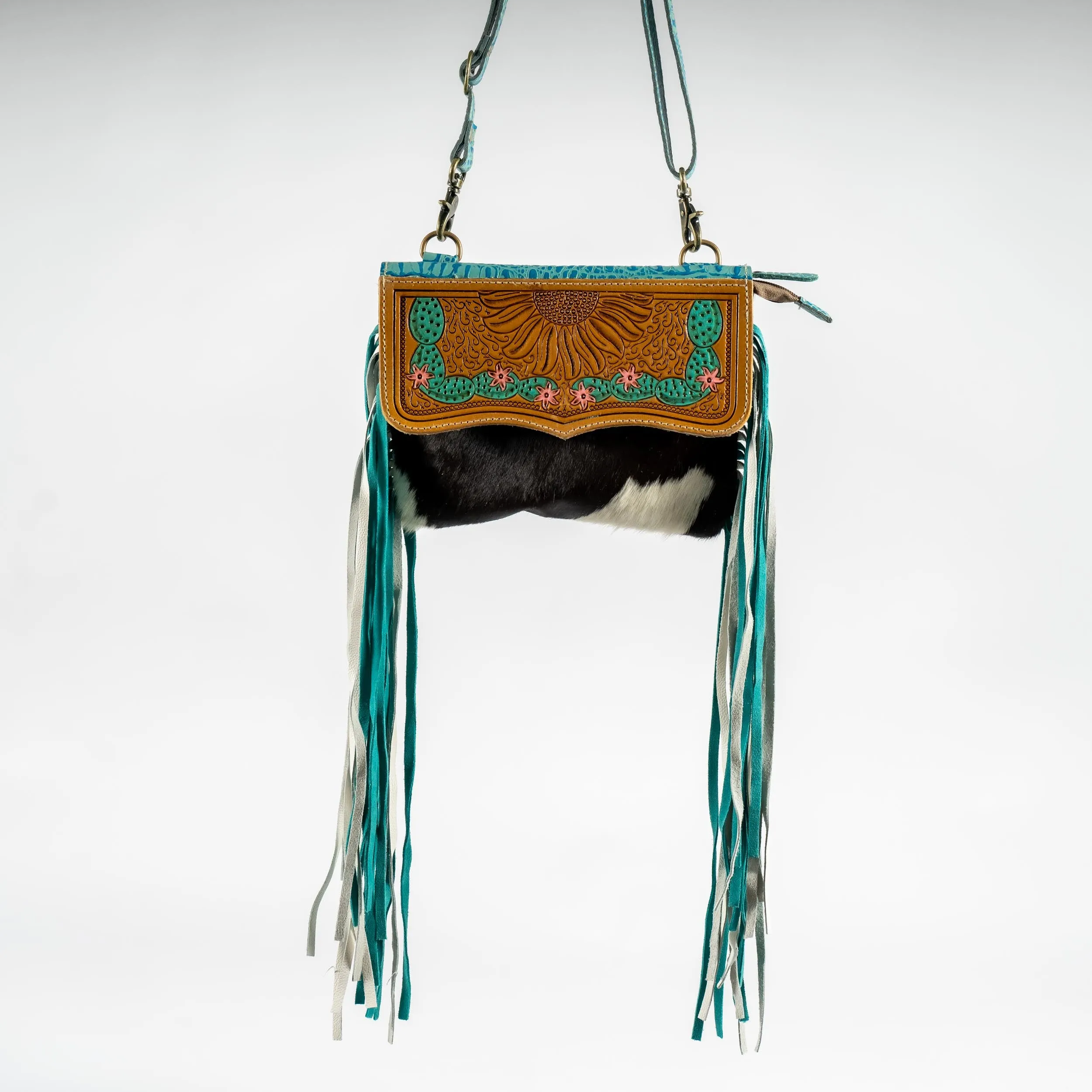 Turquoise Hand-Tooled Cowhide Purse