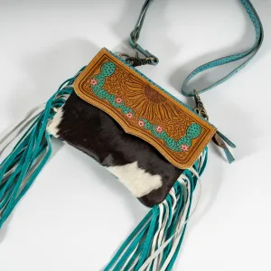 Turquoise Hand-Tooled Cowhide Purse