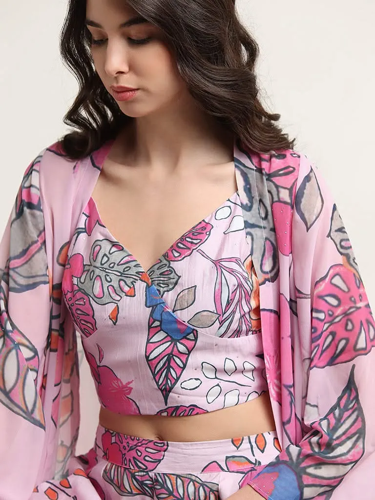 Vark Lilac Printed Crop Top & Palazzos Set