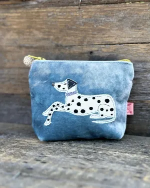 Velvet Embroidered Dalmatian Mini Coin Purse - Pale Blue