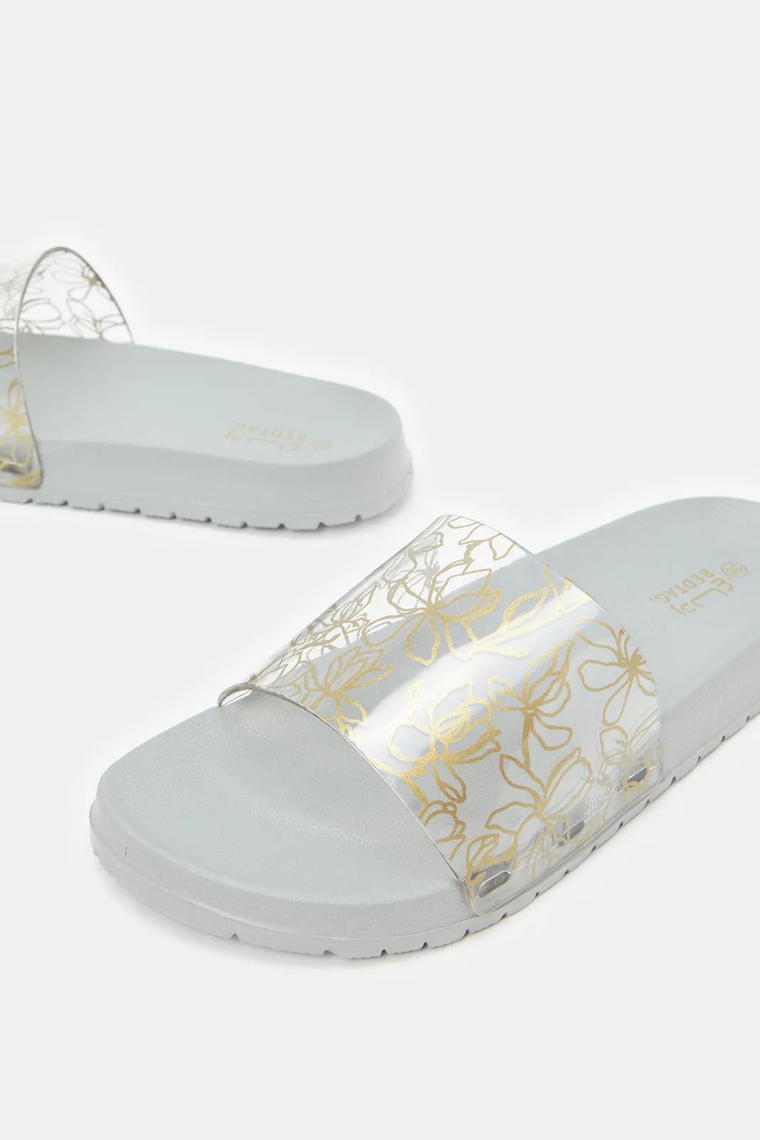 Women Grey Printed Slide With Vinyl Upper