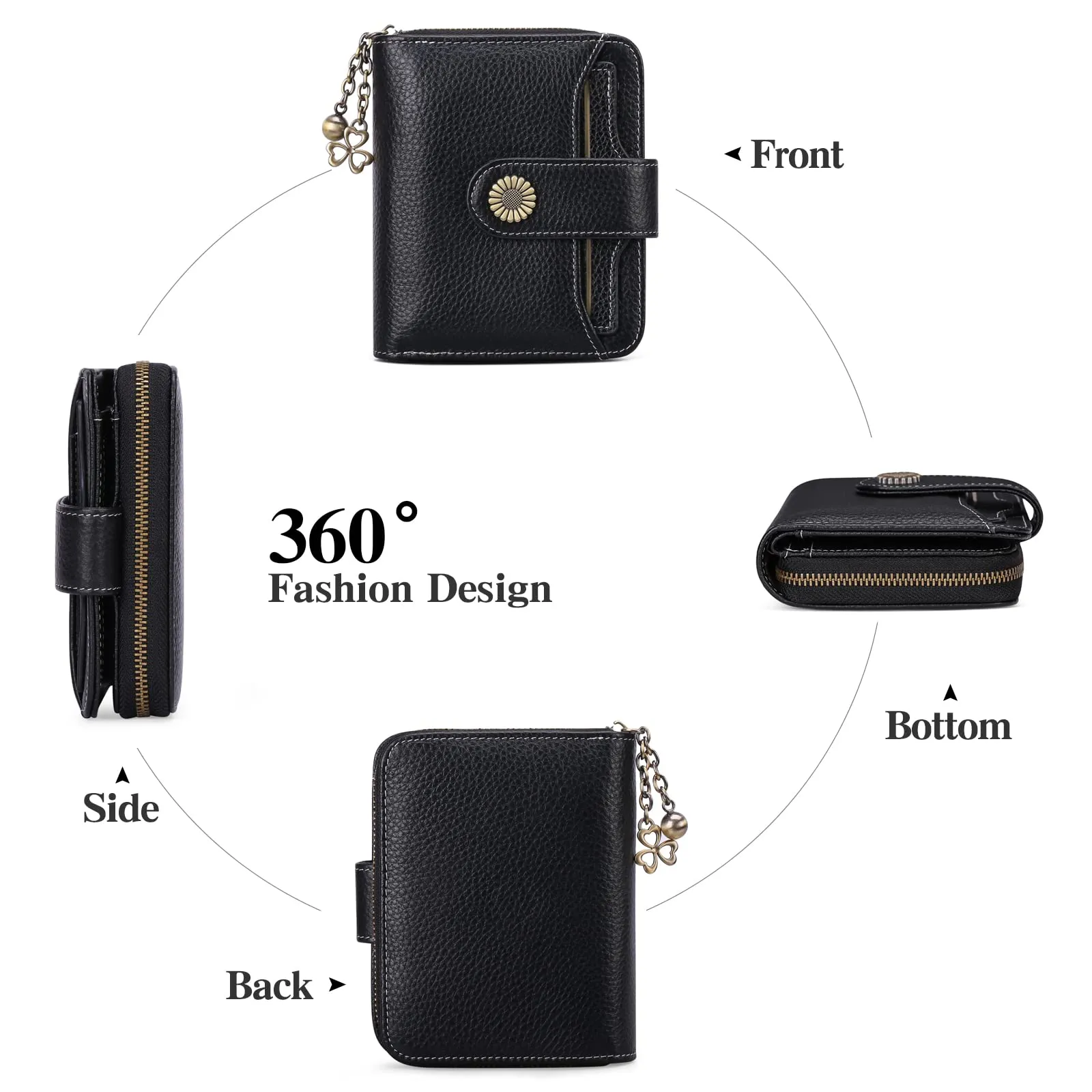 Women Wallets Leather Small RFID Blocking Bifold Zipper Pocket Card Holder with ID Window