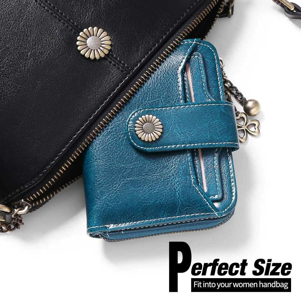 Women Wallets Leather Small RFID Blocking Bifold Zipper Pocket Card Holder with ID Window