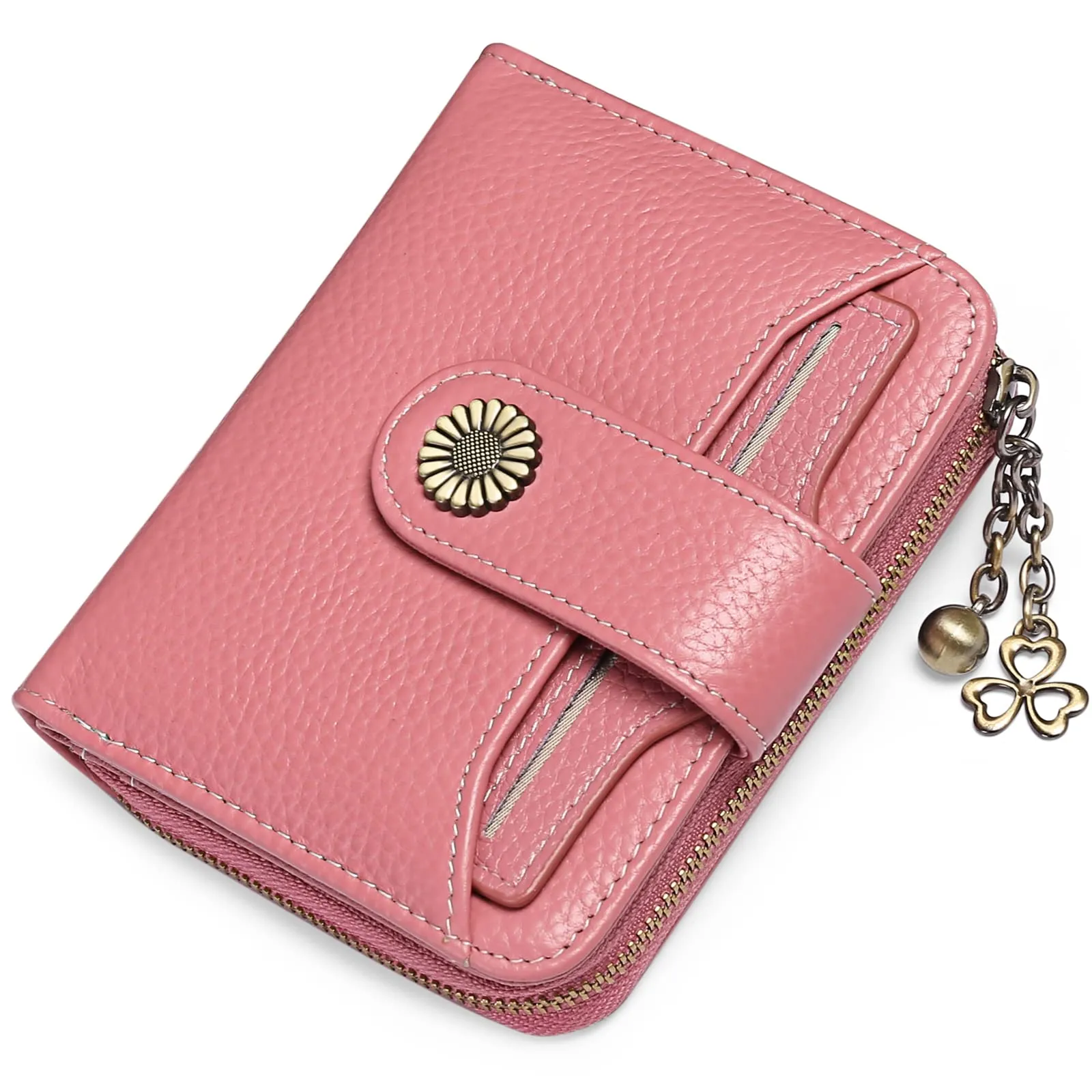 Women Wallets Leather Small RFID Blocking Bifold Zipper Pocket Card Holder with ID Window