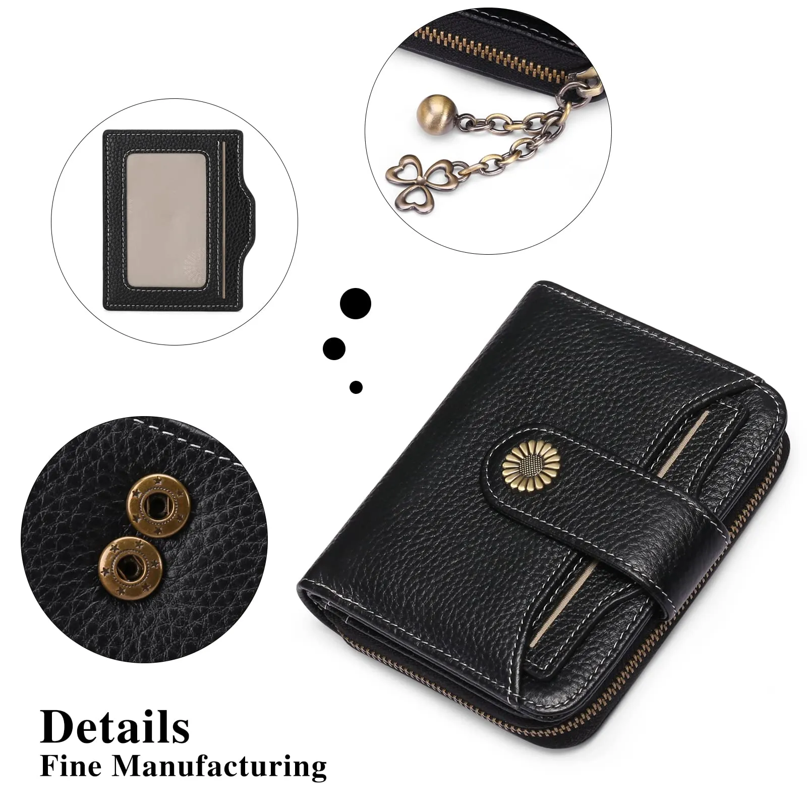 Women Wallets Leather Small RFID Blocking Bifold Zipper Pocket Card Holder with ID Window