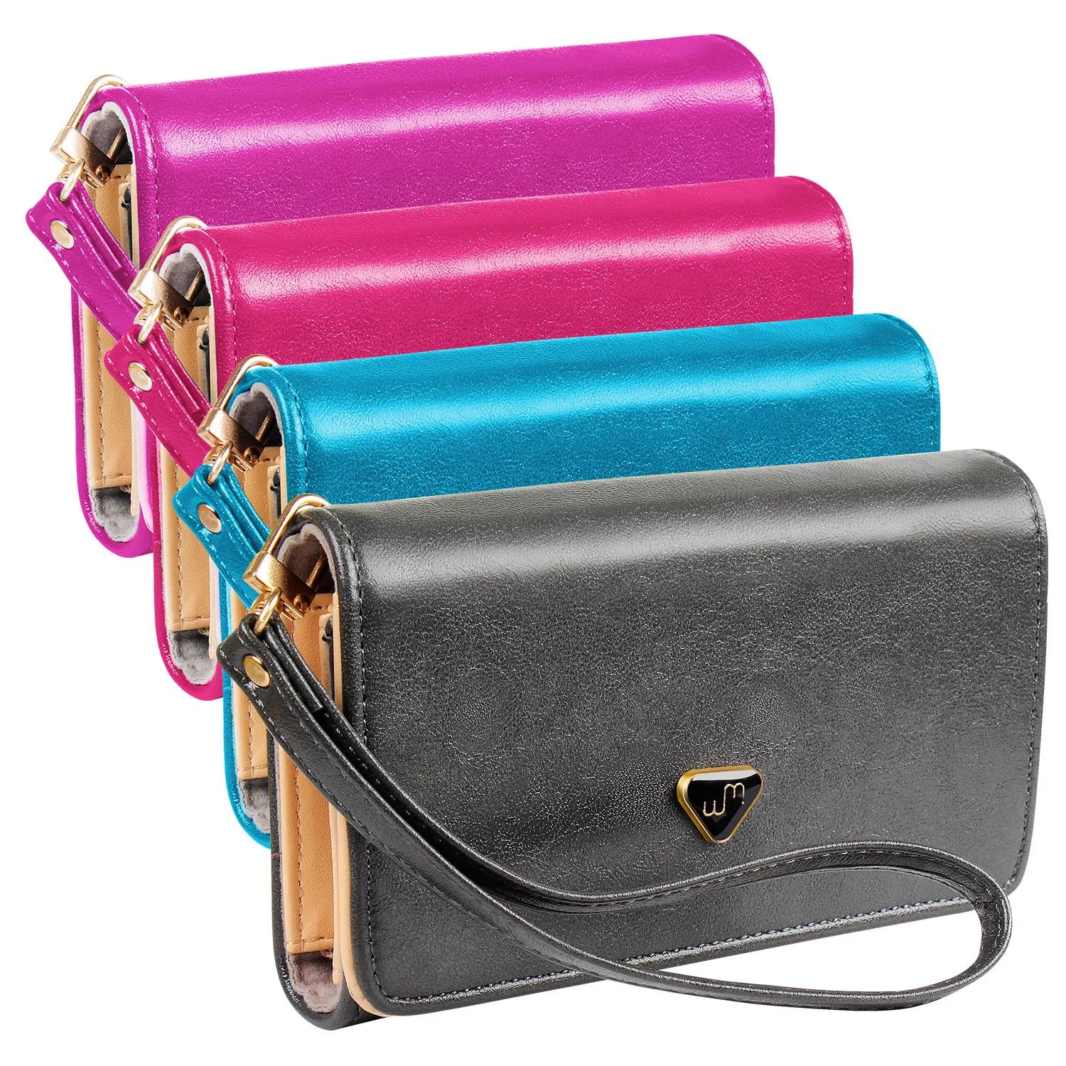 Women Wristlet Wallet PU Leather Lady Purse Credit Card Holder 4 Card Slots 3 Money Pouches 1 Coin Pocket