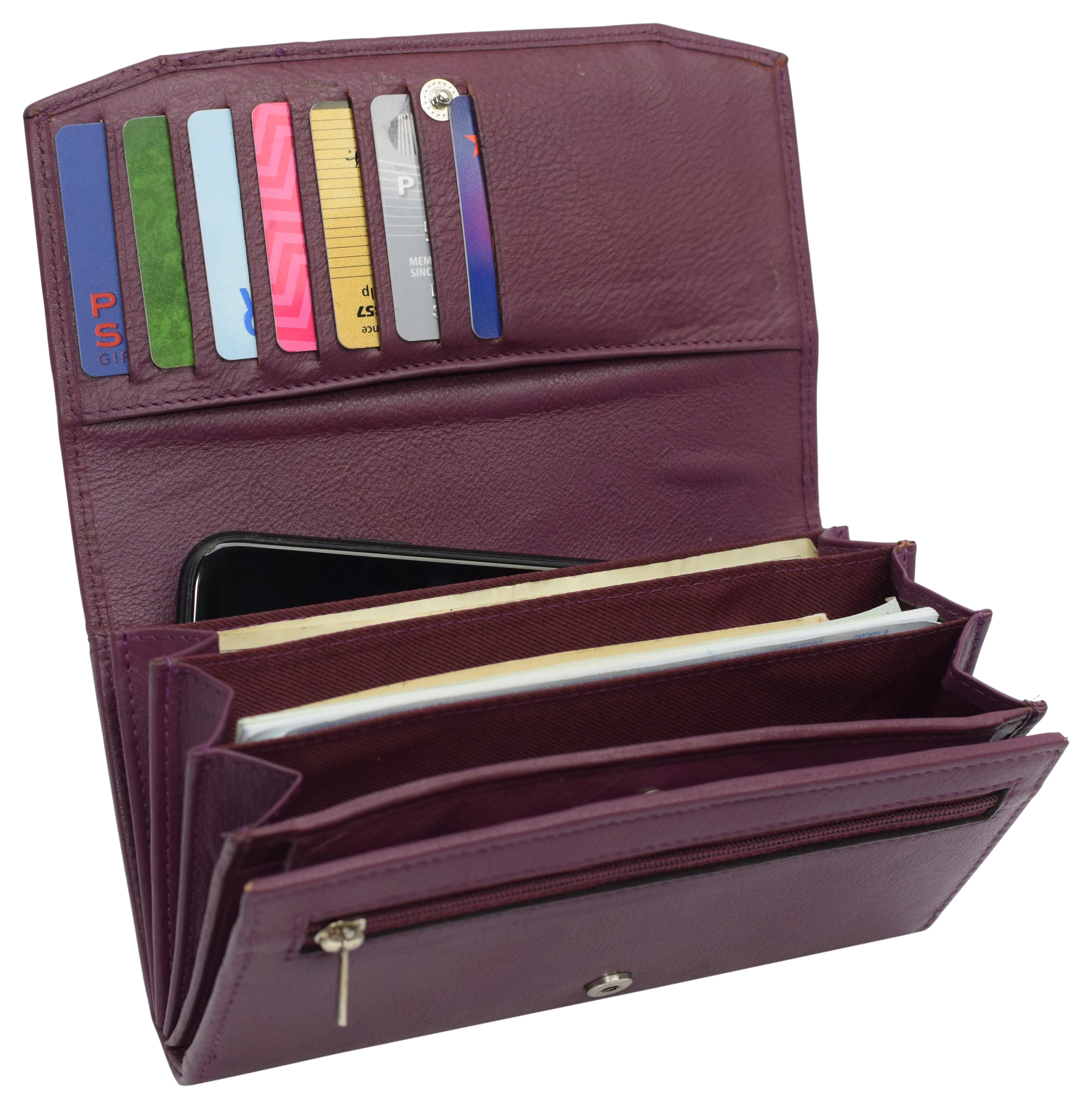 Womens Genuine Leather Wallets RFID Blocking Accordion Trifold Card Holder Ladies Phone Clutch