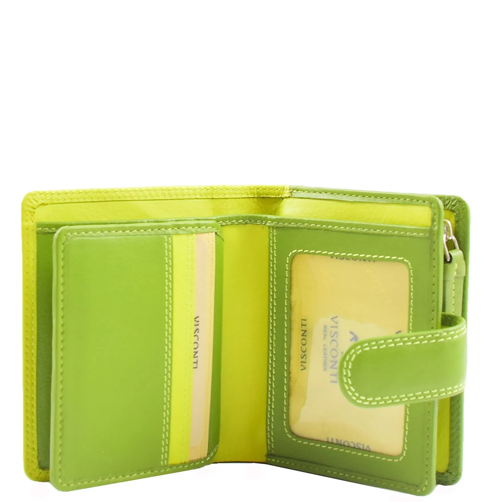 Womens Soft Leather Purse Multicoloured Mid-Sized Cards ID Cash Coins RFID Safe Eden Lime