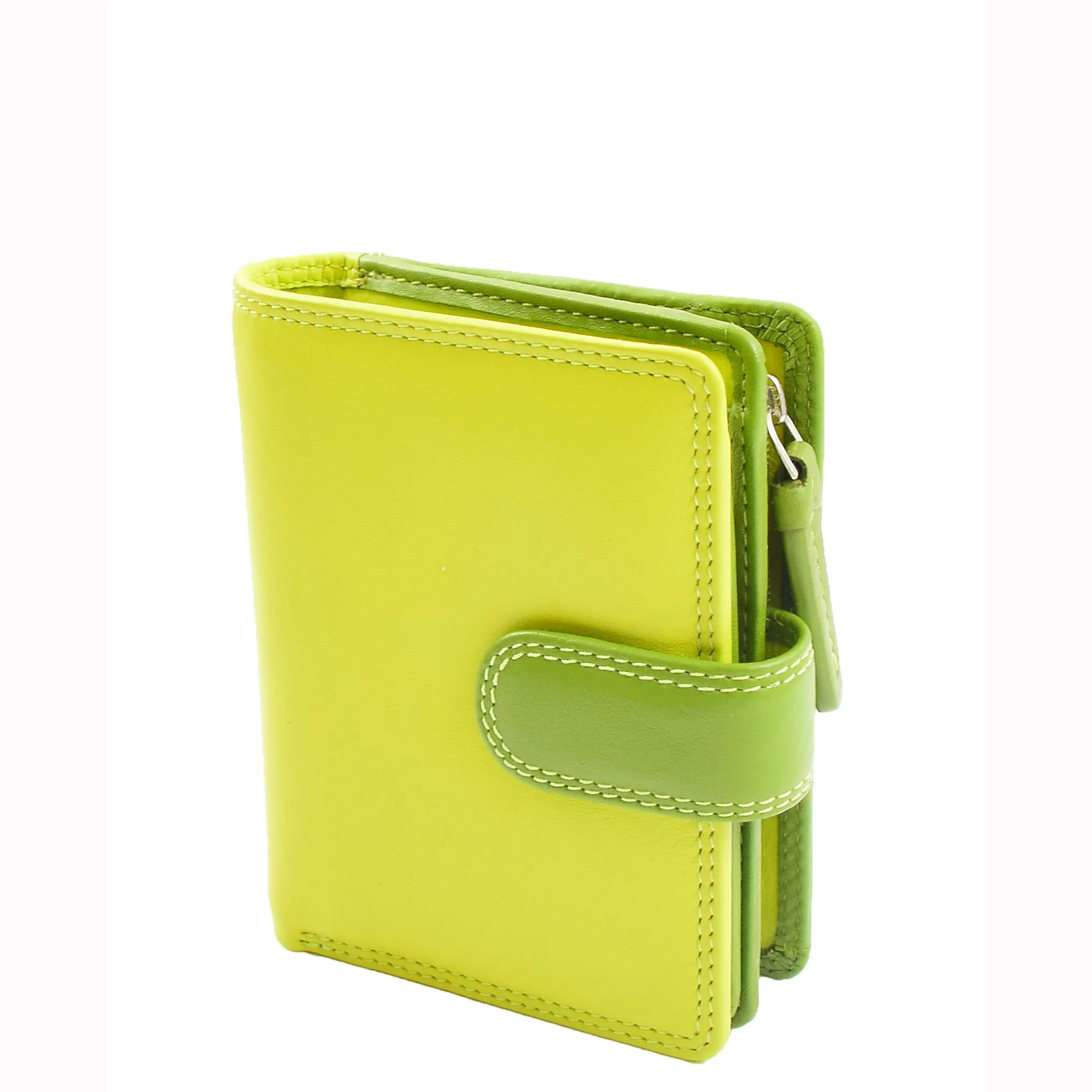 Womens Soft Leather Purse Multicoloured Mid-Sized Cards ID Cash Coins RFID Safe Eden Lime