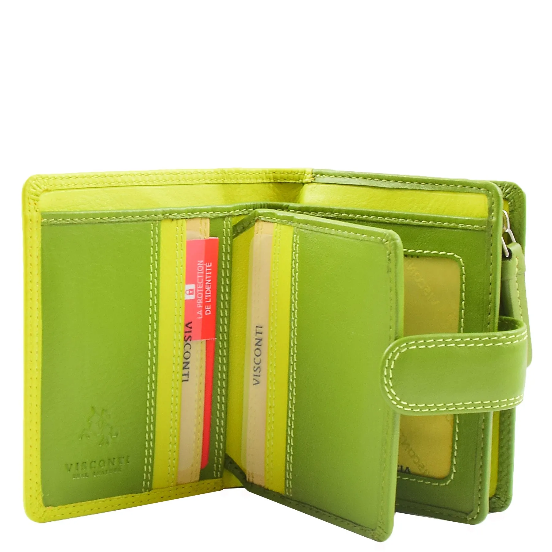 Womens Soft Leather Purse Multicoloured Mid-Sized Cards ID Cash Coins RFID Safe Eden Lime