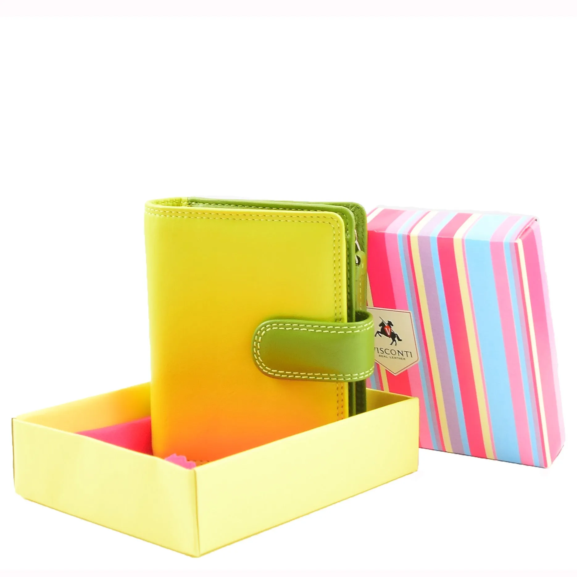 Womens Soft Leather Purse Multicoloured Mid-Sized Cards ID Cash Coins RFID Safe Eden Lime