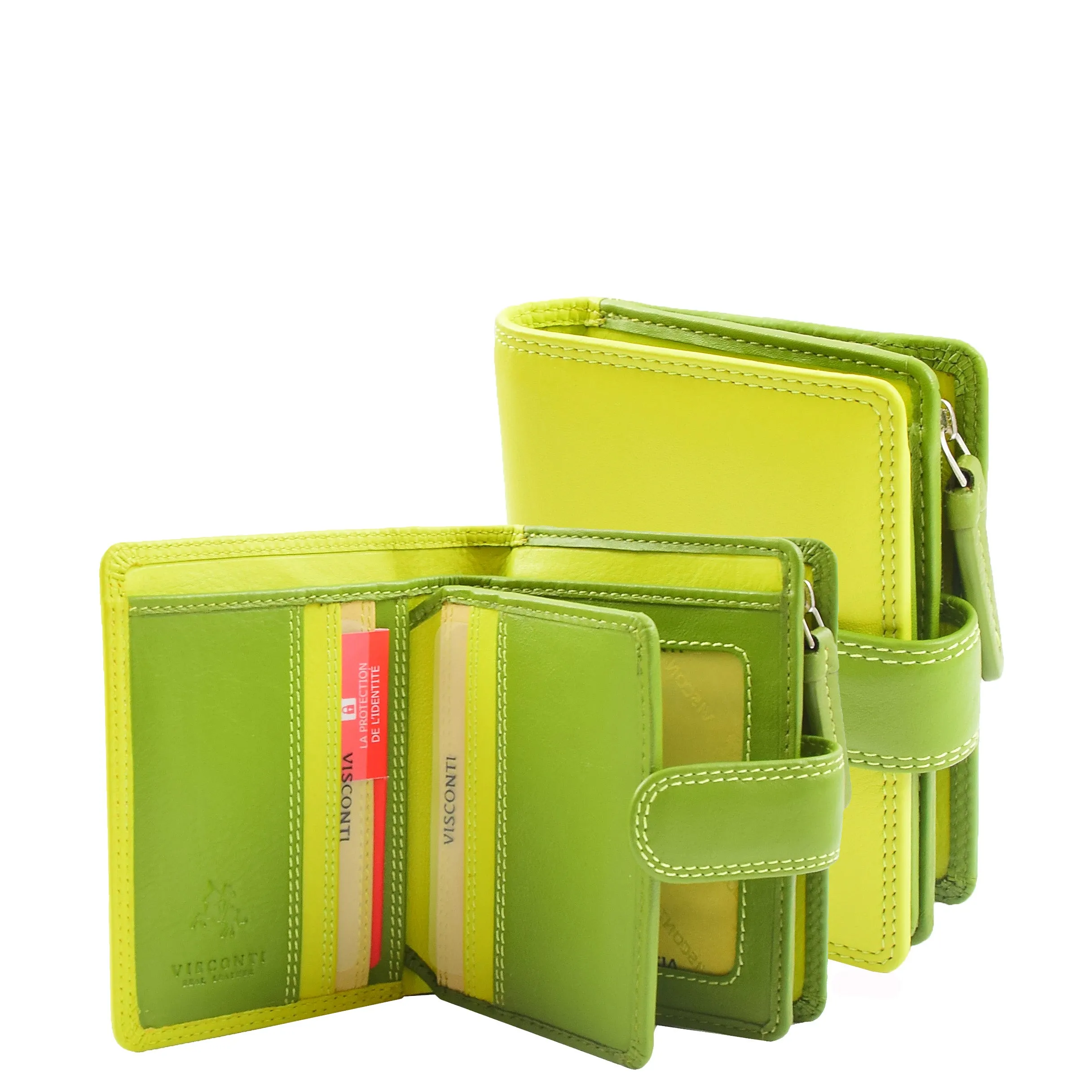 Womens Soft Leather Purse Multicoloured Mid-Sized Cards ID Cash Coins RFID Safe Eden Lime