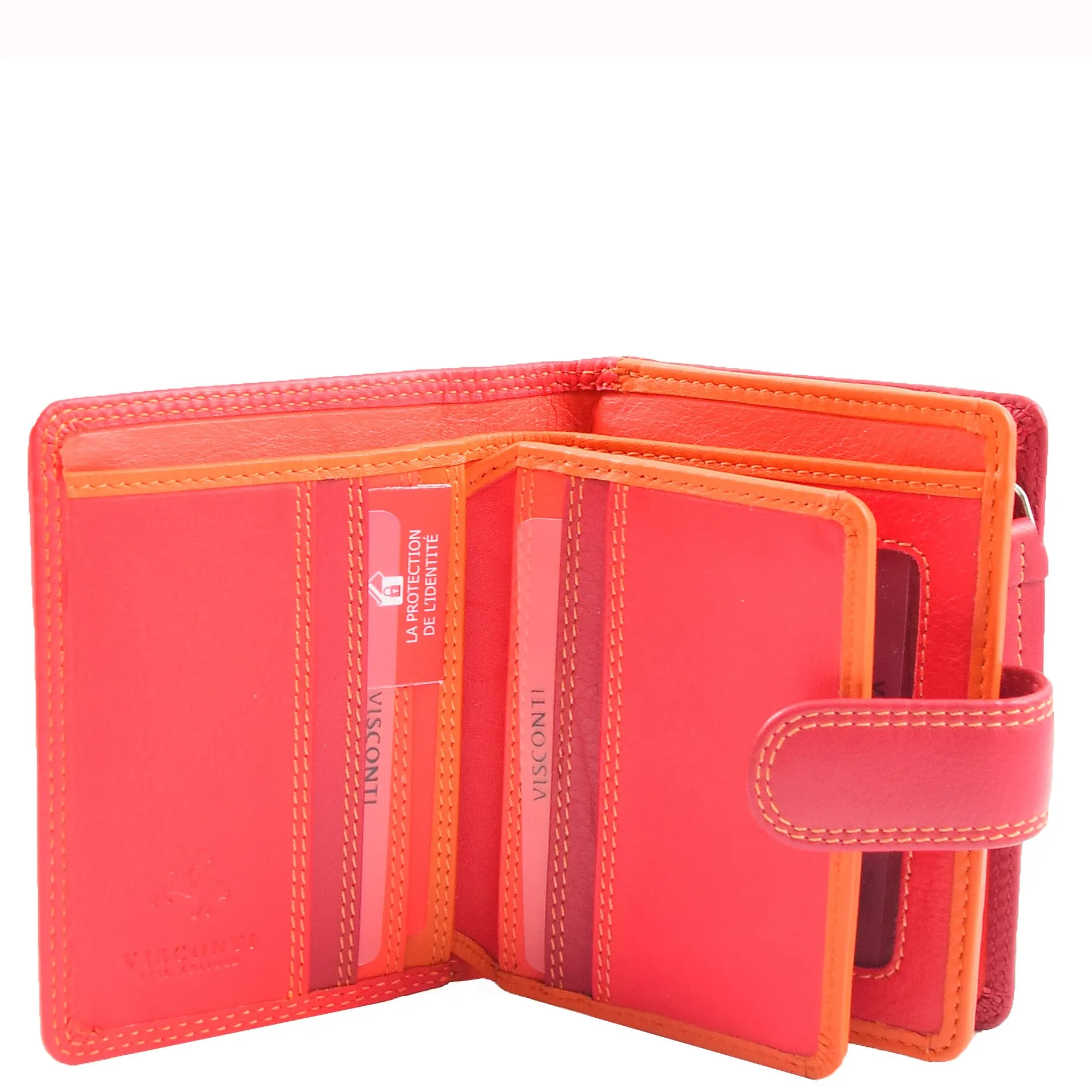 Womens Soft Leather Purse Multicoloured Mid-Sized Cards ID Cash Coins RFID Safe Eden Red