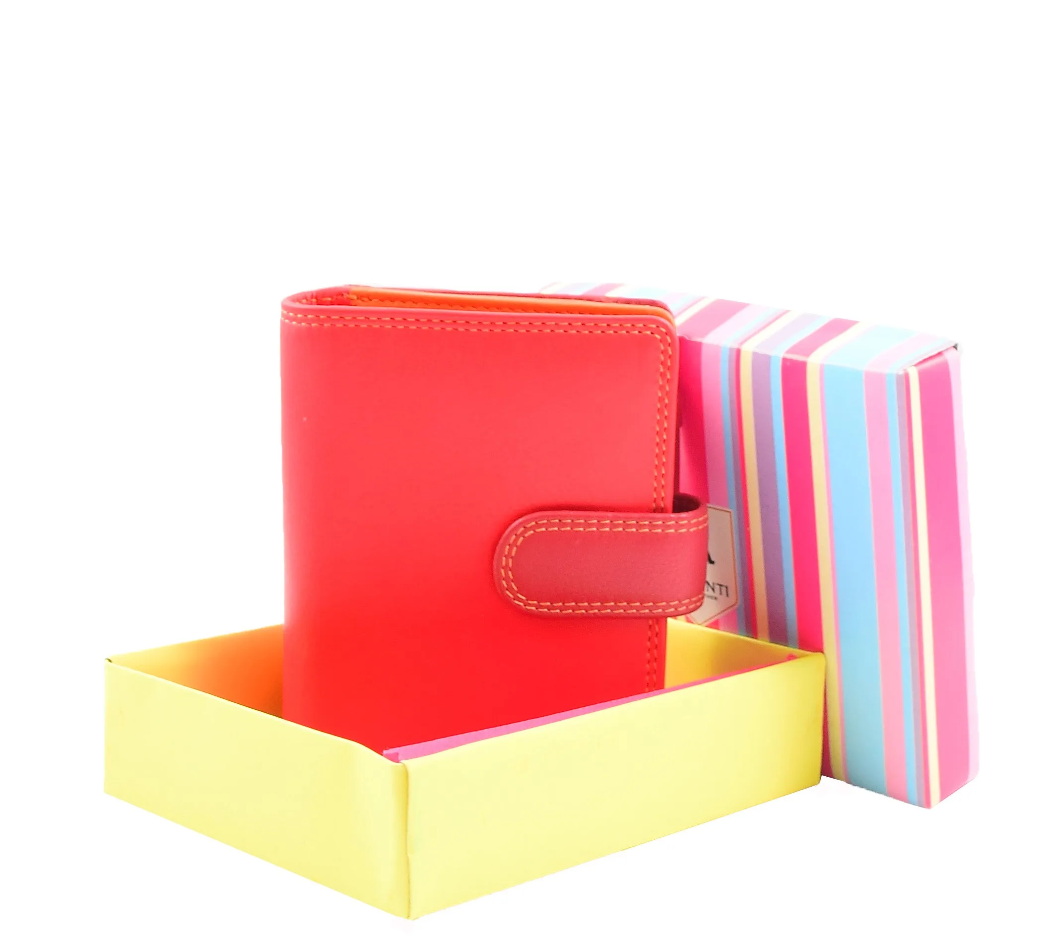 Womens Soft Leather Purse Multicoloured Mid-Sized Cards ID Cash Coins RFID Safe Eden Red