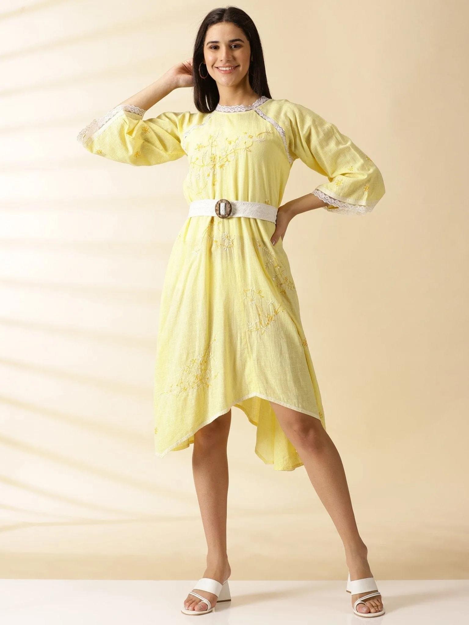 Yellow Embroidered hankercheif Dress